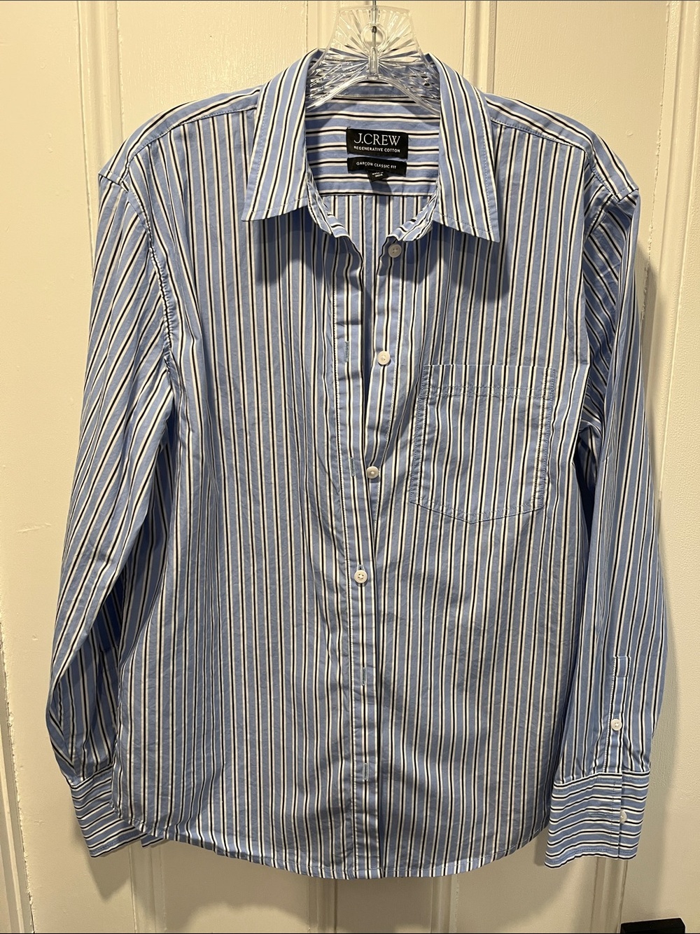 J. Crew Blue and White Striped Cotton Dress Shirt